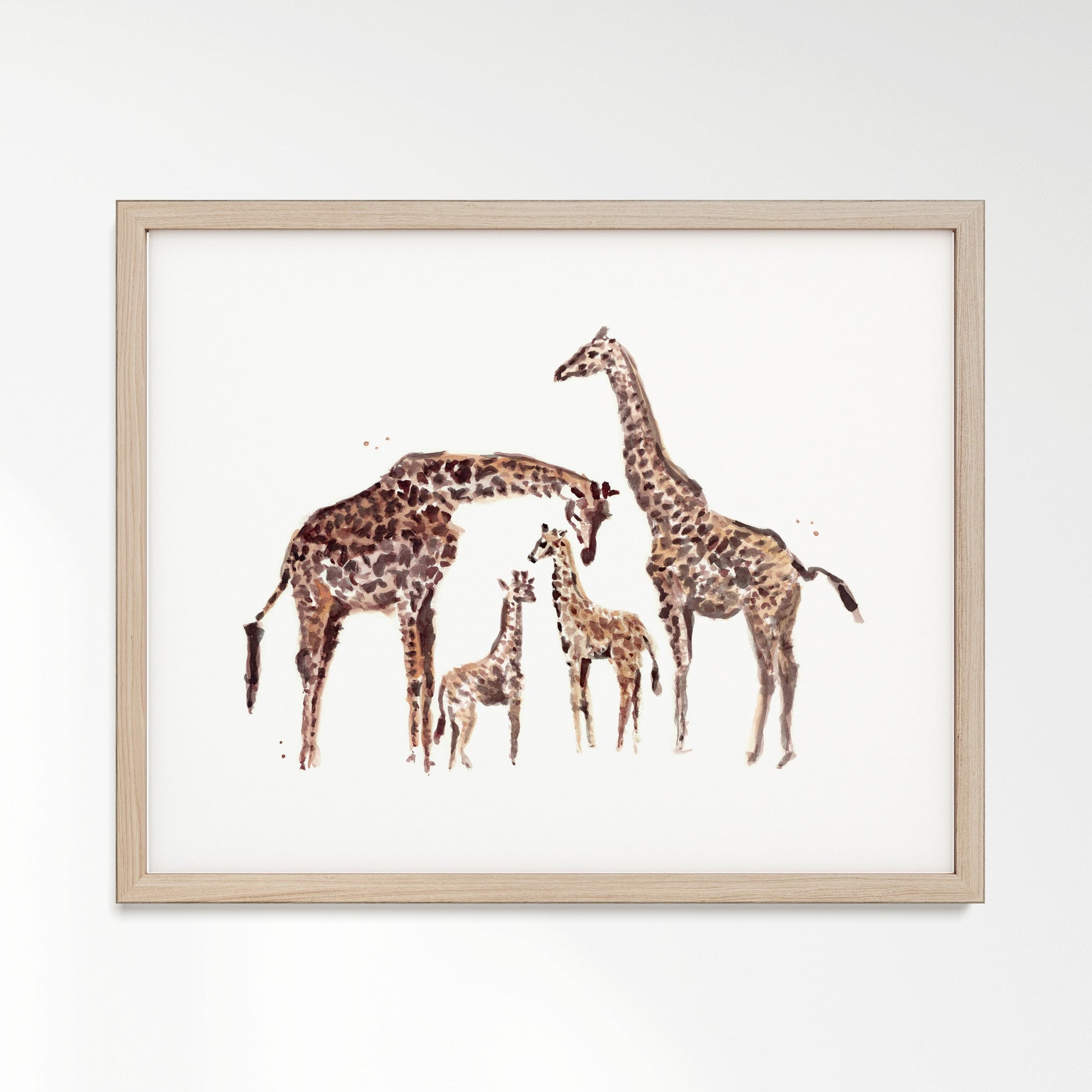 Giraffe Family of 4 Watercolor Art Print - Art Prints - Moon Rock Prints