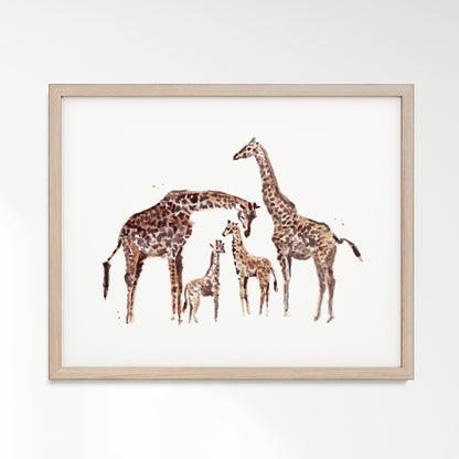 Giraffe Family of 4 Watercolor Art Print - Art Prints - Moon Rock Prints
