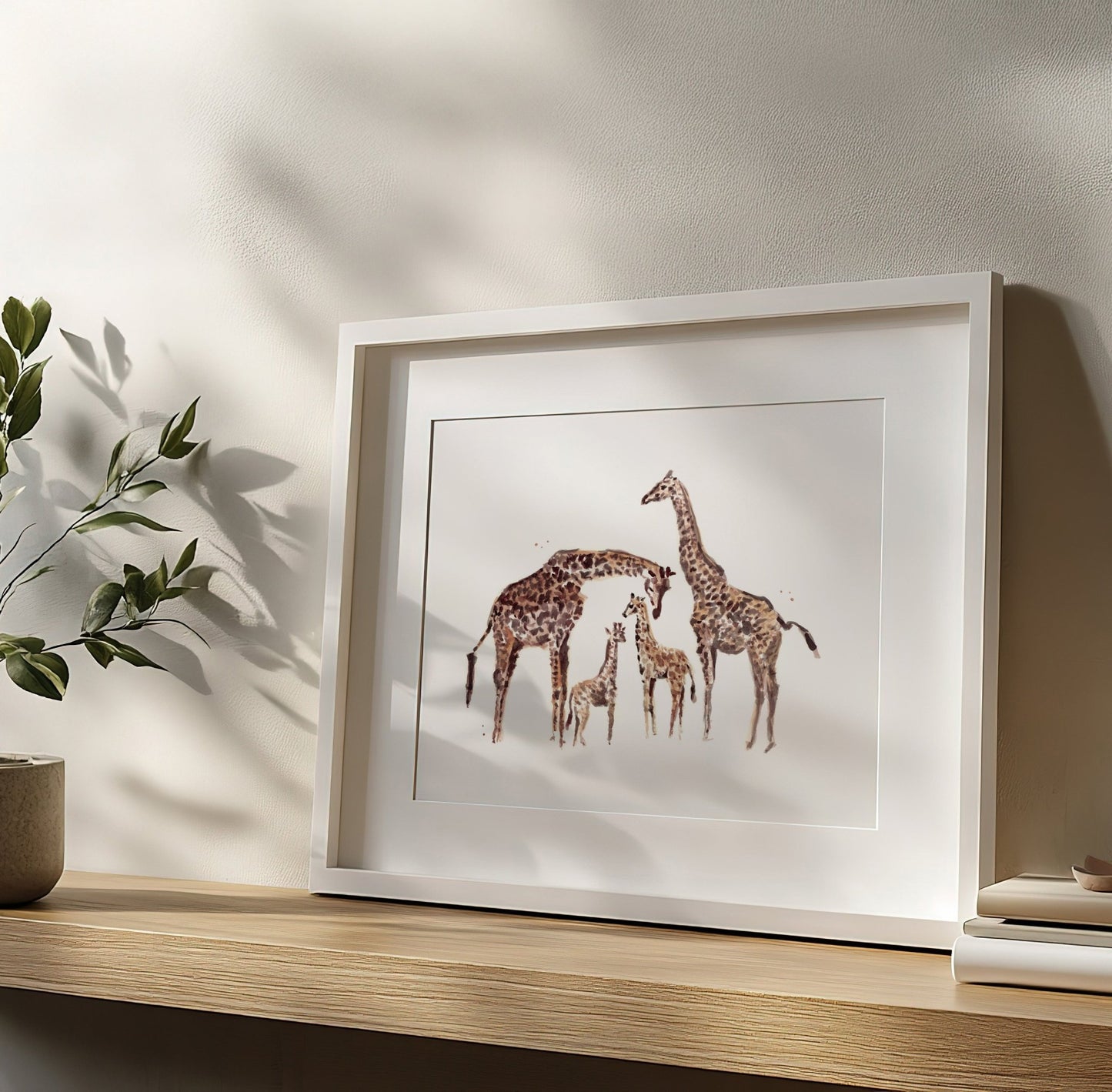 Giraffe Family of 4 Watercolor Art Print - Art Prints - Moon Rock Prints