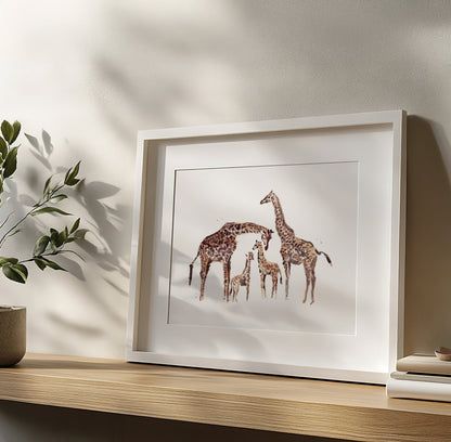 Giraffe Family of 4 Watercolor Art Print - Art Prints - Moon Rock Prints