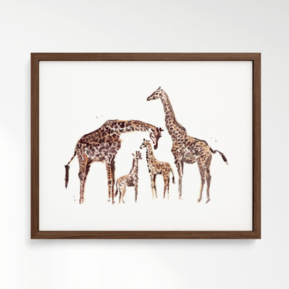 Giraffe Family of 4 Watercolor Art Print - Art Prints - Moon Rock Prints