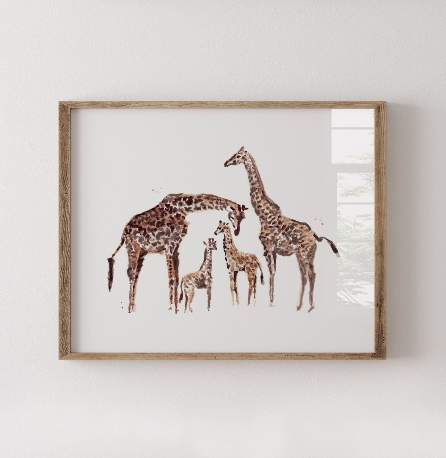 Giraffe Family of 4 Watercolor Art Print - Art Prints - Moon Rock Prints