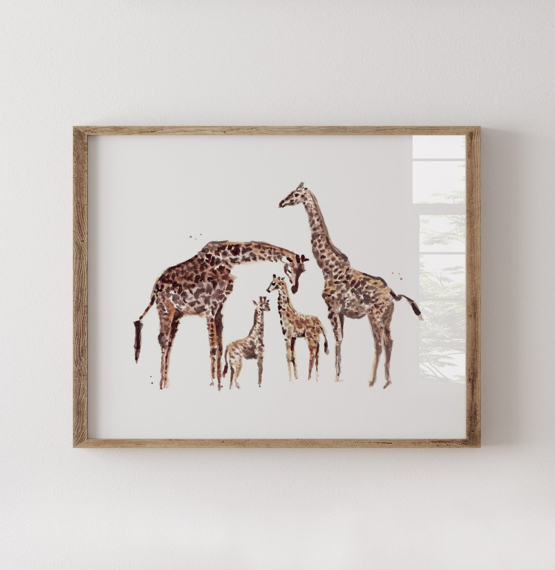 Giraffe Family of 4 Watercolor Art Print - Art Prints - Moon Rock Prints