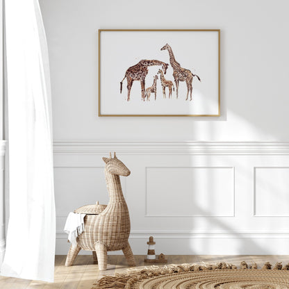 Giraffe Family of 4 Watercolor Art Print - Art Prints - Moon Rock Prints