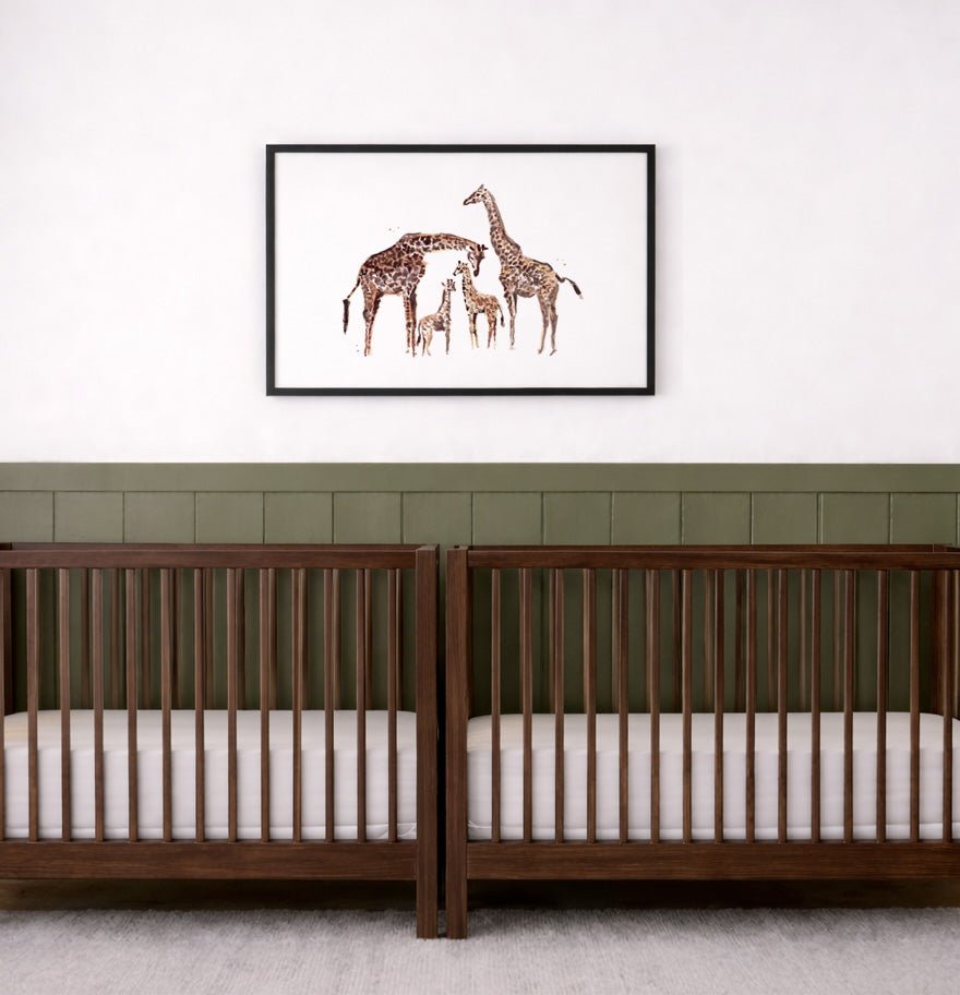 Giraffe Family of 4 Watercolor Art Print - Art Prints - Moon Rock Prints