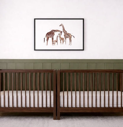 Giraffe Family of 4 Watercolor Art Print - Art Prints - Moon Rock Prints