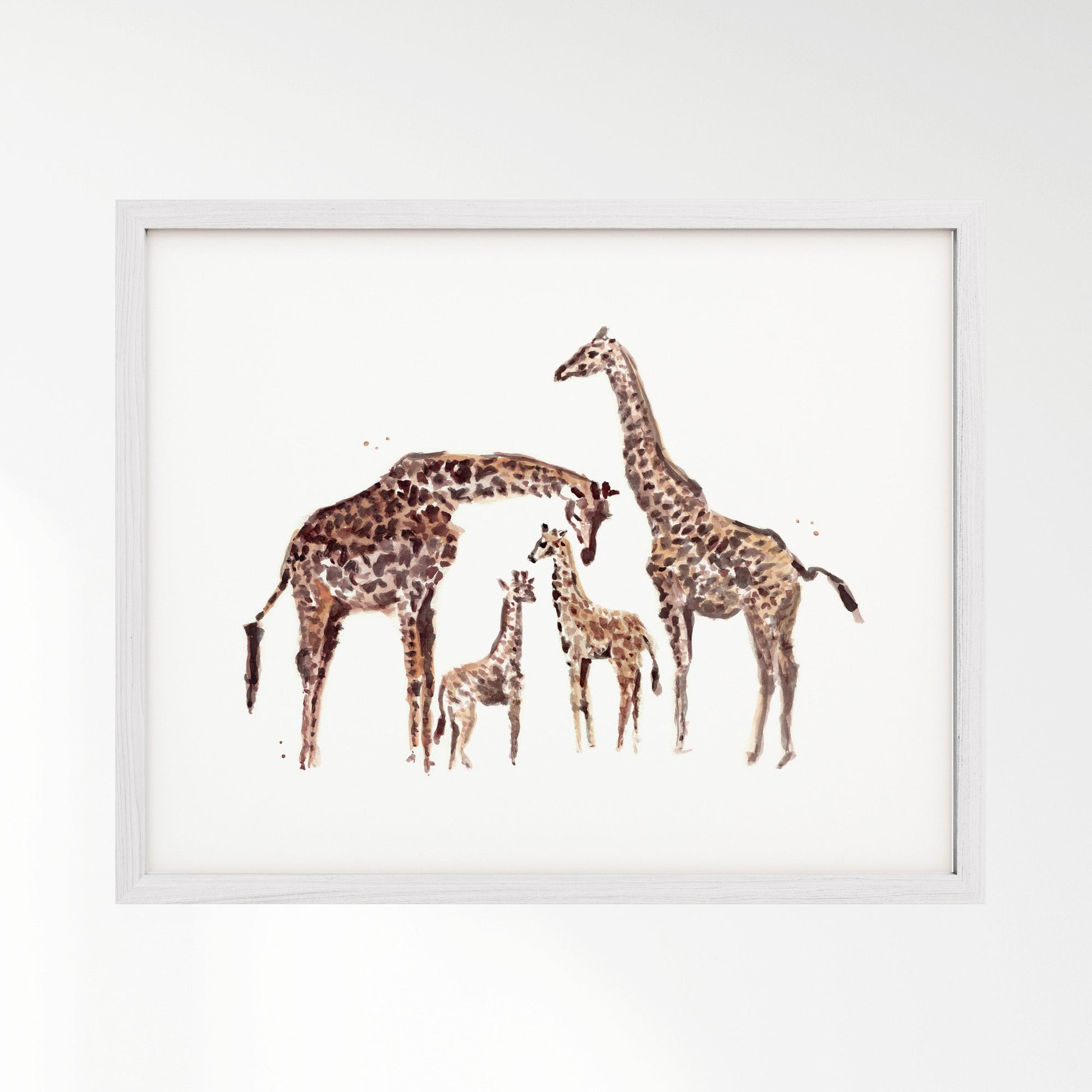 Giraffe Family of 4 Watercolor Art Print - Art Prints - Moon Rock Prints