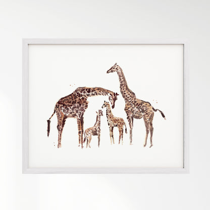 Giraffe Family of 4 Watercolor Art Print - Art Prints - Moon Rock Prints
