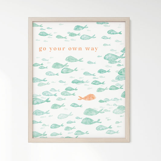 Go Your Own Way Mint Fish Watercolor Print - Art Prints - Moon Rock Prints
