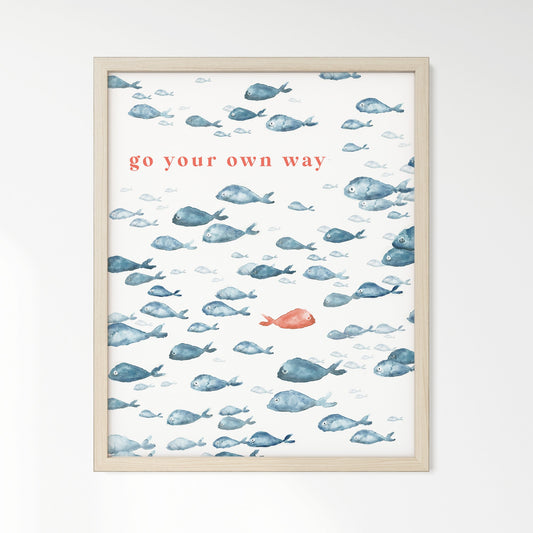 Go Your Own Way Navy Fish Watercolor Print - Art Prints - Moon Rock Prints
