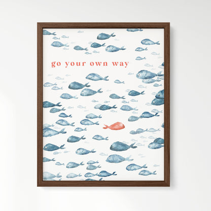 Go Your Own Way Navy Fish Watercolor Print - Art Prints - Moon Rock Prints