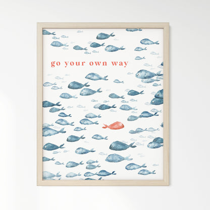 Go Your Own Way Navy Fish Watercolor Print - Art Prints - Moon Rock Prints