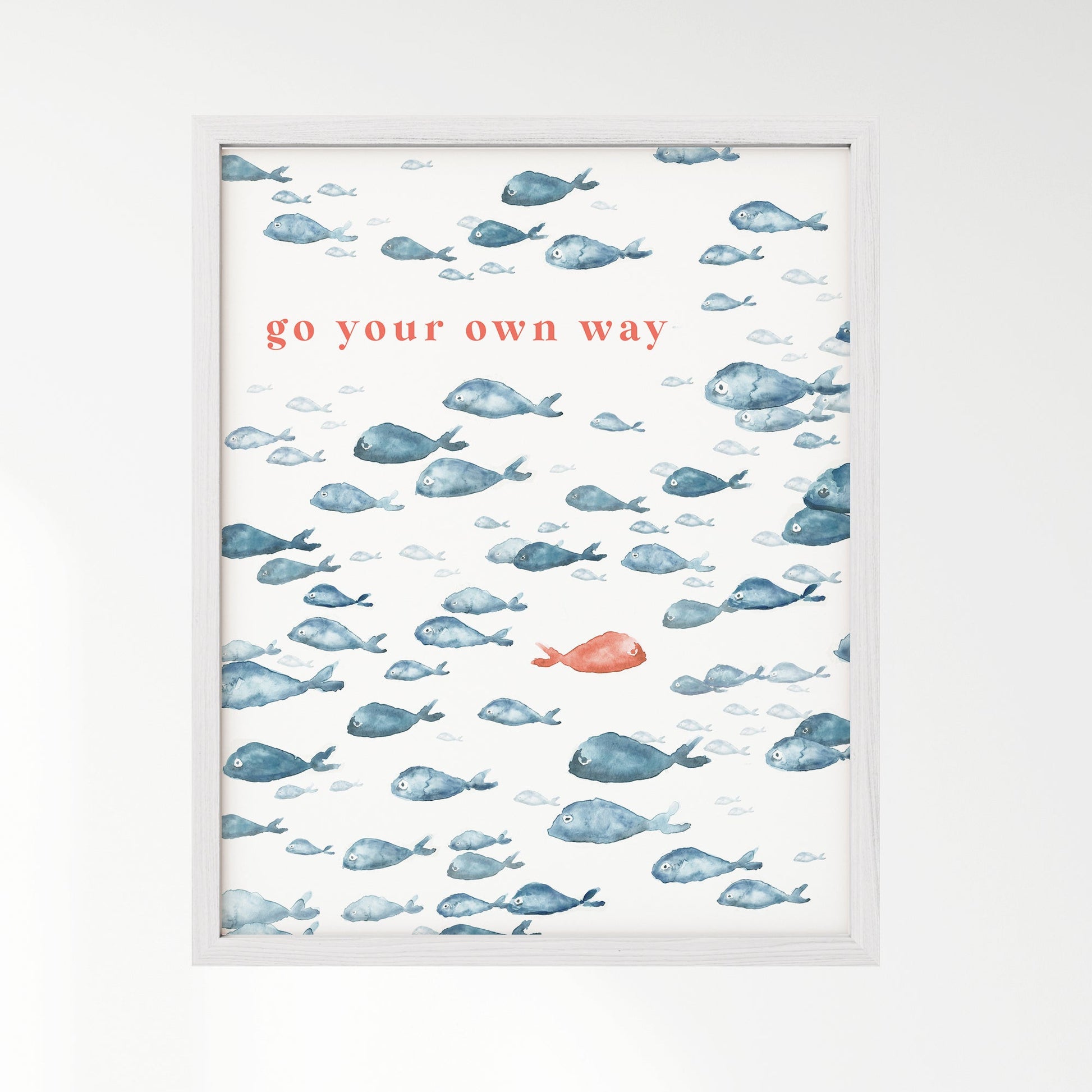 Go Your Own Way Navy Fish Watercolor Print - Art Prints - Moon Rock Prints