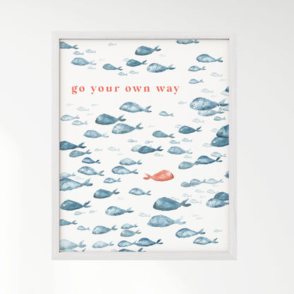 Go Your Own Way Navy Fish Watercolor Print - Art Prints - Moon Rock Prints