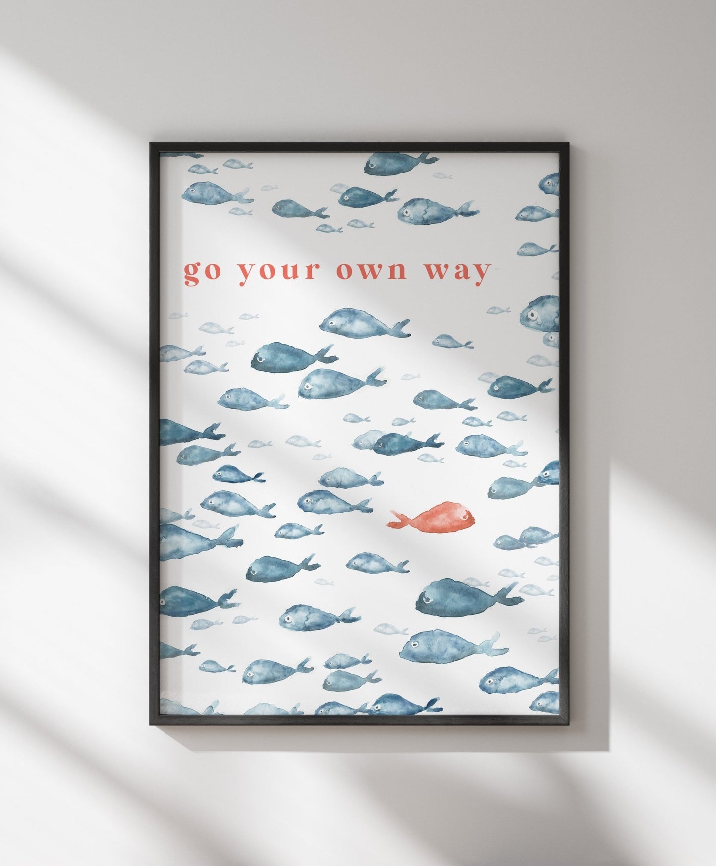 Go Your Own Way Navy Fish Watercolor Print - Art Prints - Moon Rock Prints