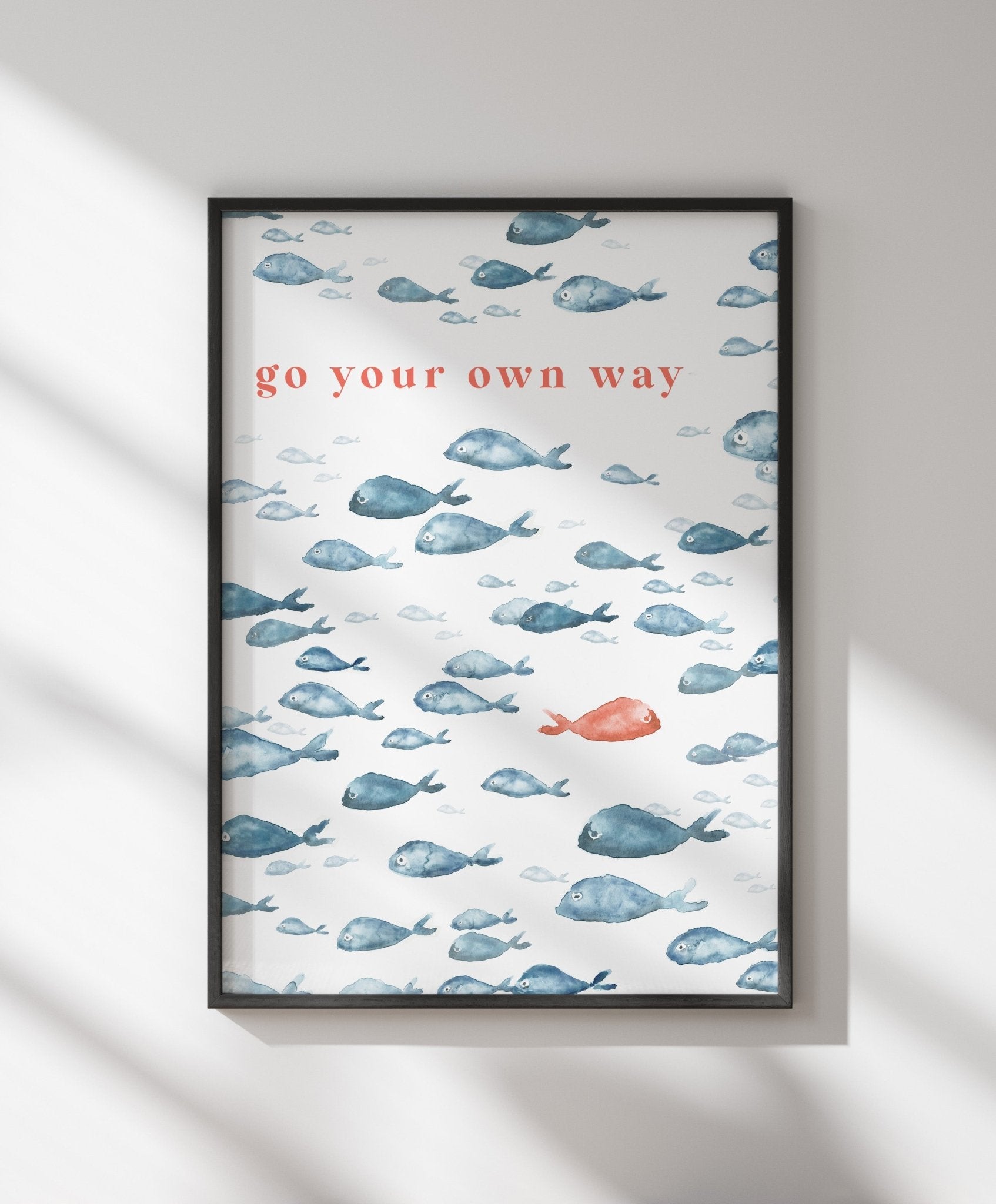 Go Your Own Way Navy Fish Watercolor Print - Art Prints - Moon Rock Prints