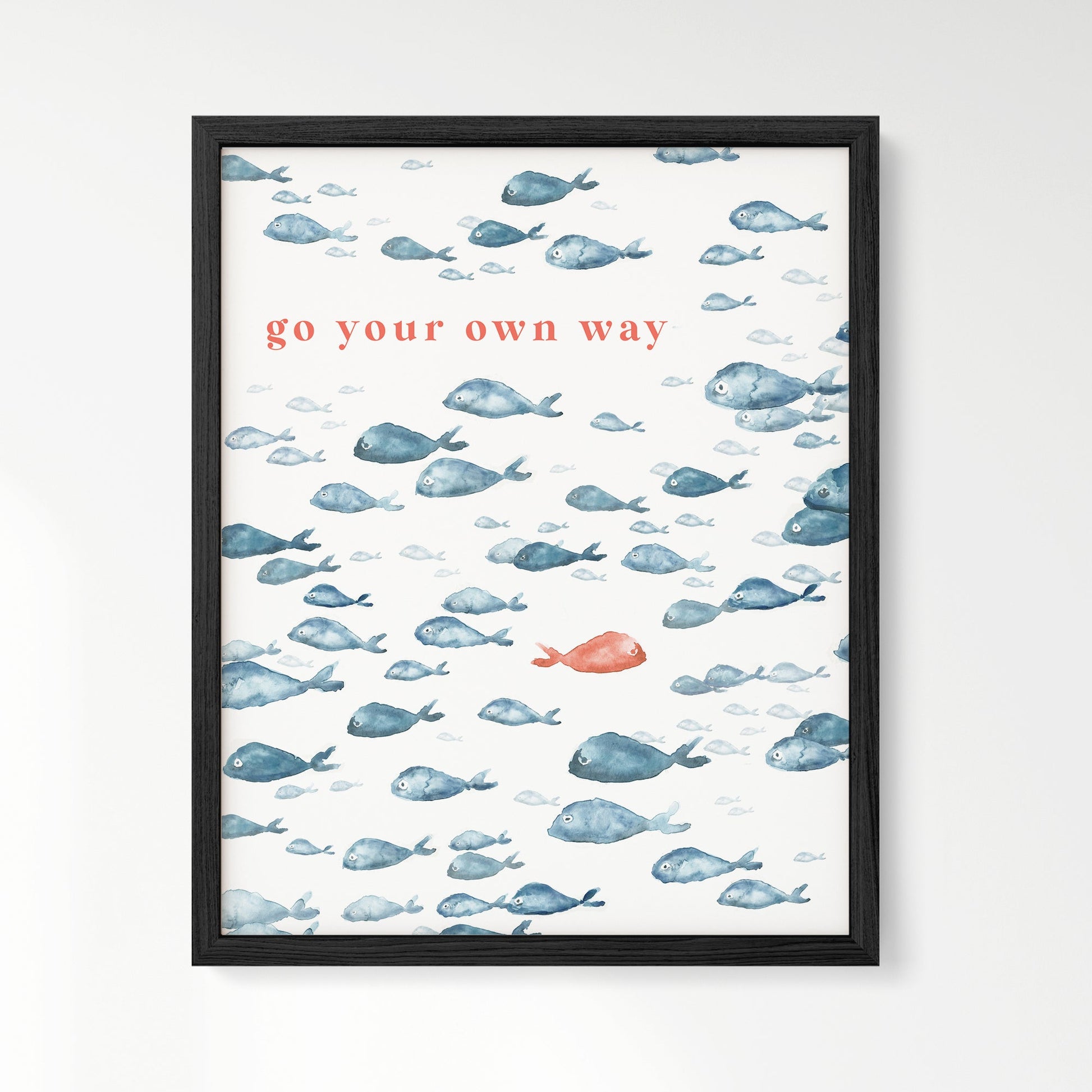 Go Your Own Way Navy Fish Watercolor Print - Art Prints - Moon Rock Prints