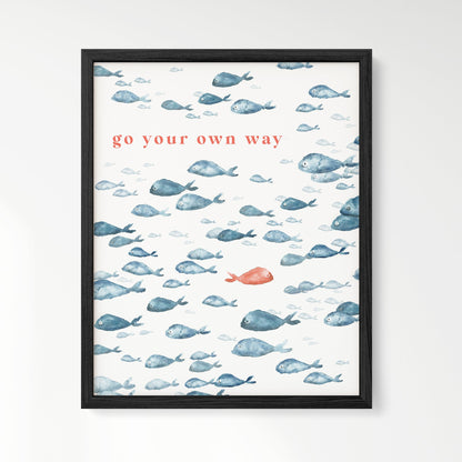 Go Your Own Way Navy Fish Watercolor Print - Art Prints - Moon Rock Prints