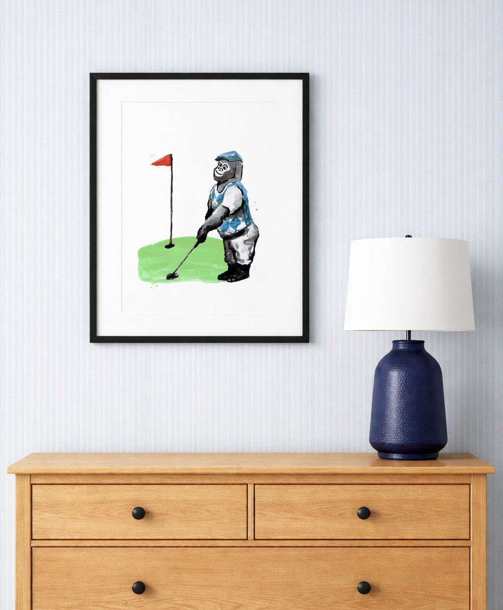 Golfing Gorilla Watercolor Art Print - Art Prints - Moon Rock Prints