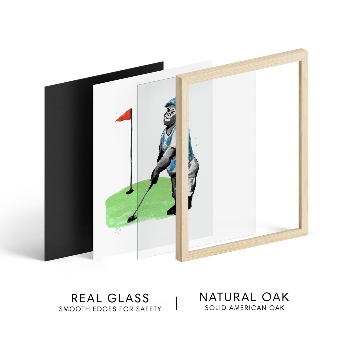 Golfing Gorilla Watercolor Art Print - Art Prints - Moon Rock Prints