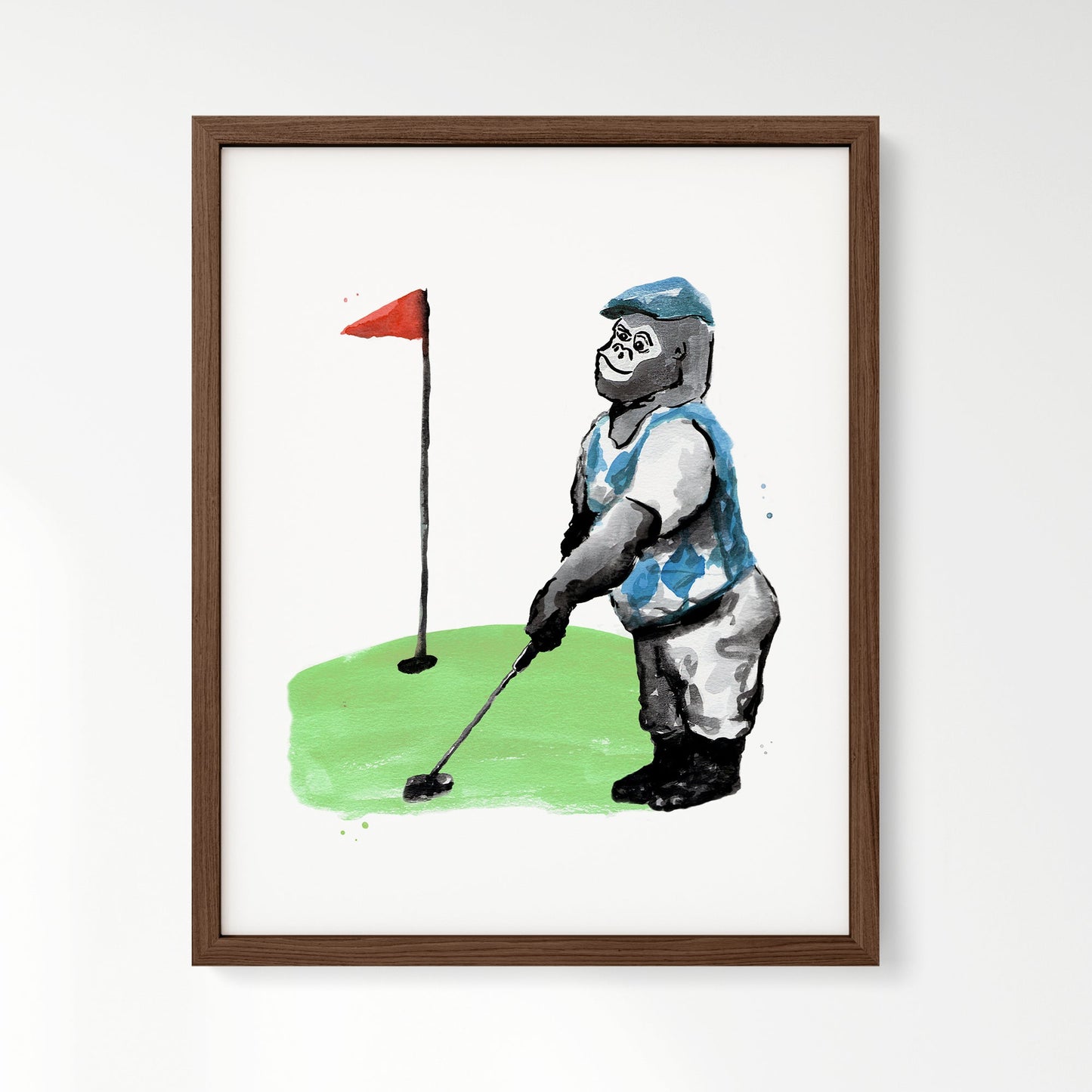 Golfing Gorilla Watercolor Art Print - Art Prints - Moon Rock Prints