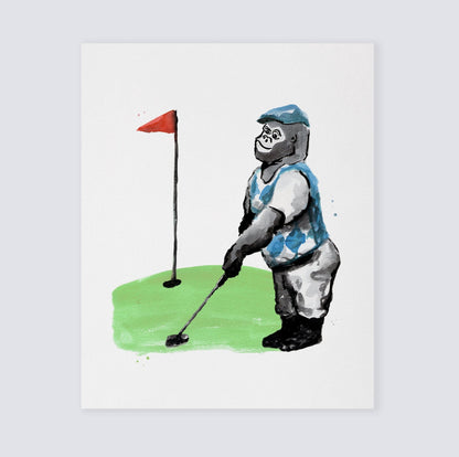 Golfing Gorilla Watercolor Art Print - Art Prints - Moon Rock Prints