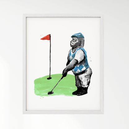 Golfing Gorilla Watercolor Art Print - Art Prints - Moon Rock Prints