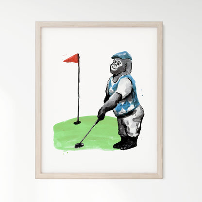 Golfing Gorilla Watercolor Art Print - Art Prints - Moon Rock Prints