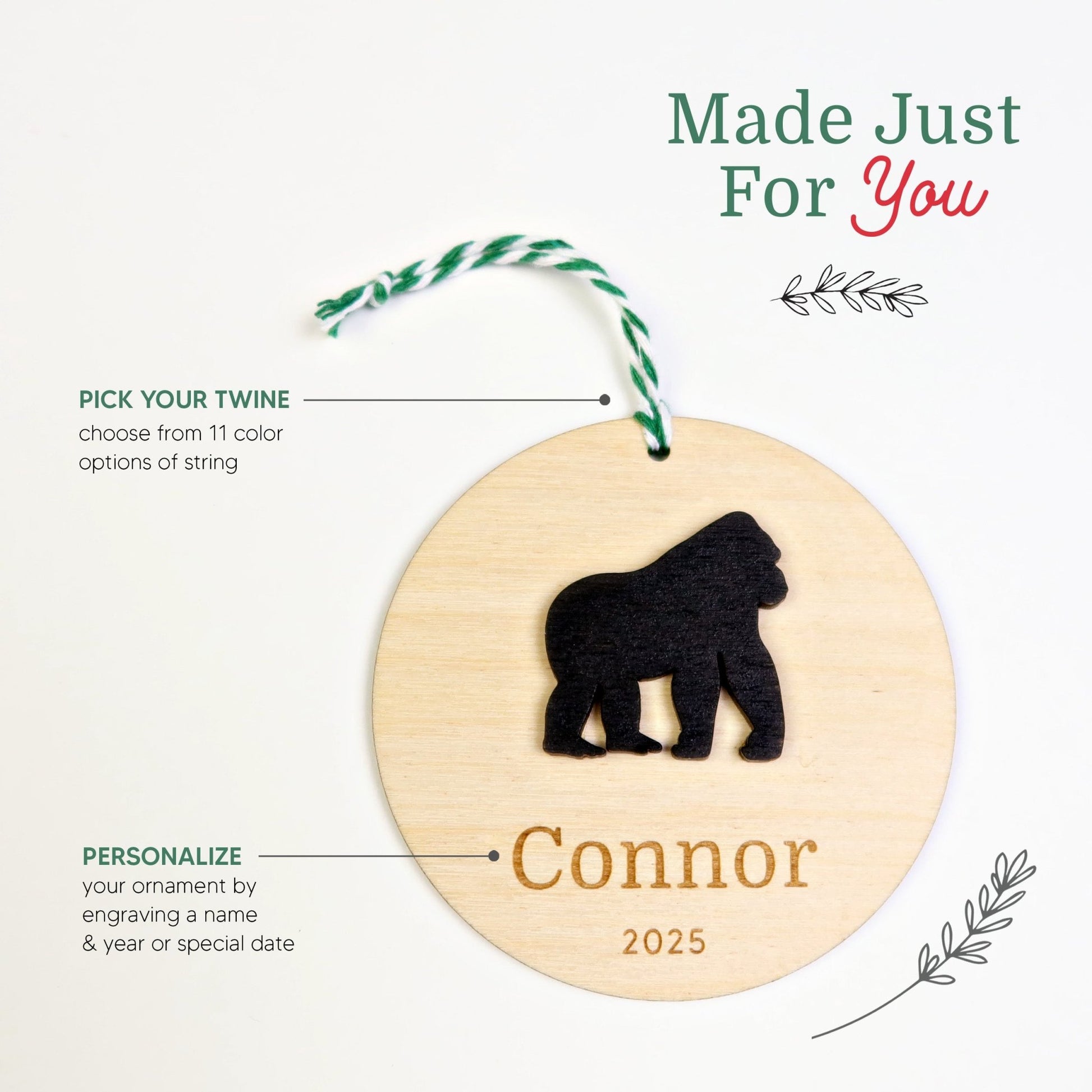 Gorilla Personalized Ornament - Holiday Ornaments - Moon Rock Prints