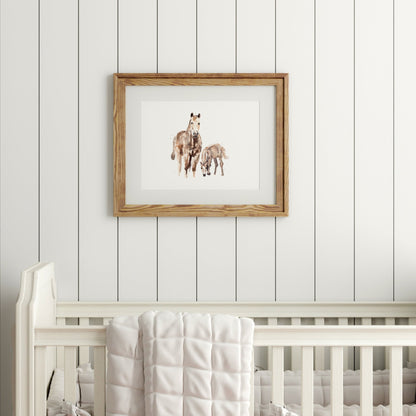 Horse and Baby Horse Farm Animal Watercolor Art Print - Art Prints - Moon Rock Prints