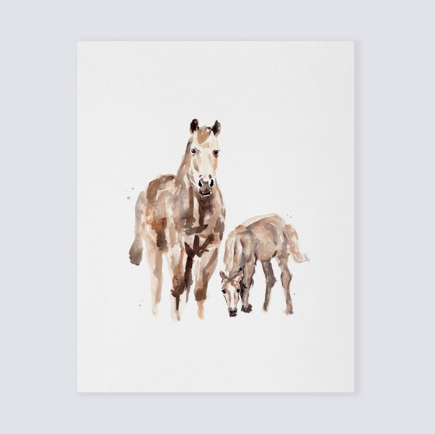 Horse and Baby Horse Farm Animal Watercolor Art Print - Art Prints - Moon Rock Prints