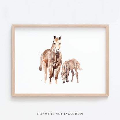 Horse and Baby Horse Farm Animal Watercolor Art Print - Art Prints - Moon Rock Prints