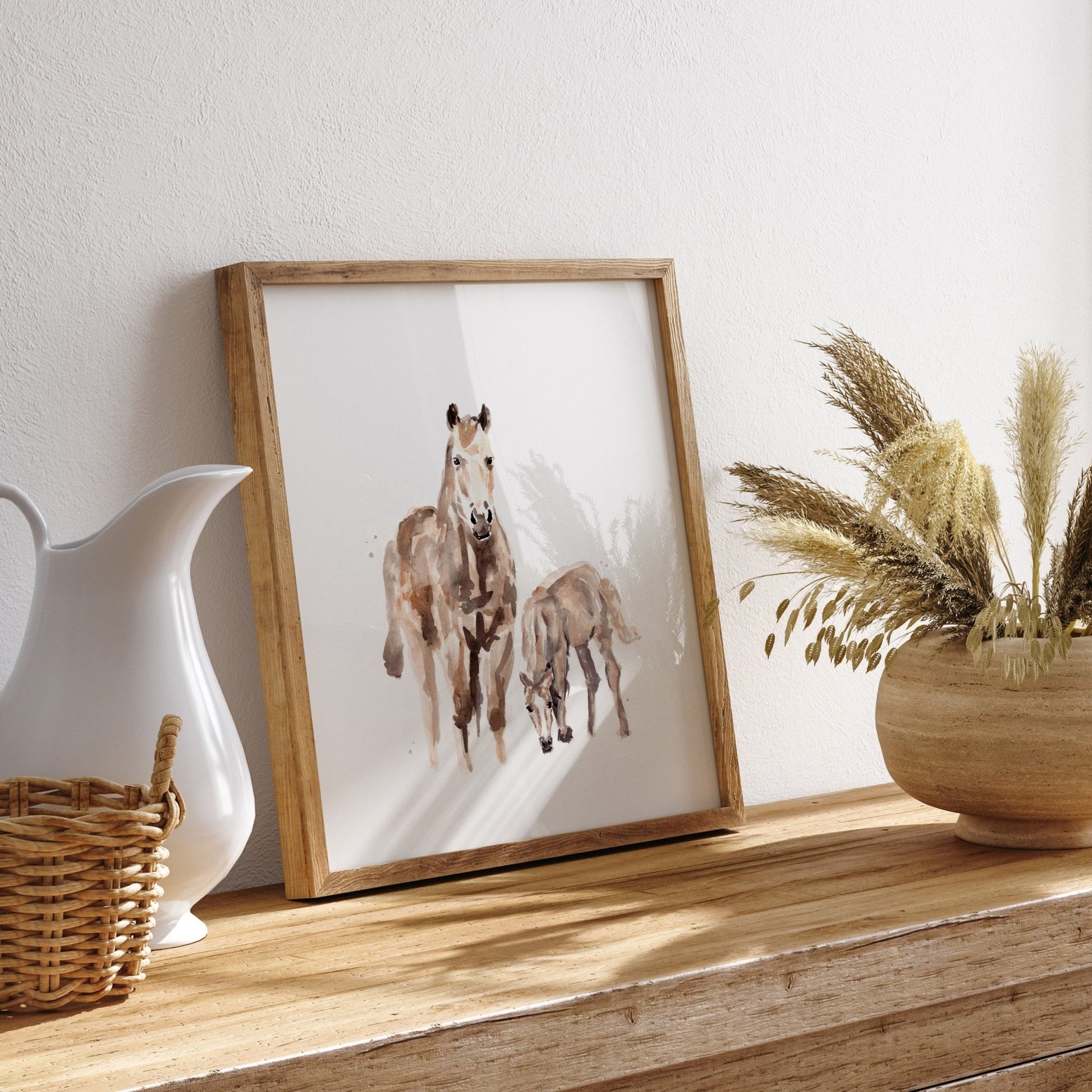 Horse and Baby Horse Farm Animal Watercolor Art Print - Art Prints - Moon Rock Prints