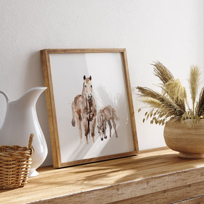 Horse and Baby Horse Farm Animal Watercolor Art Print - Art Prints - Moon Rock Prints