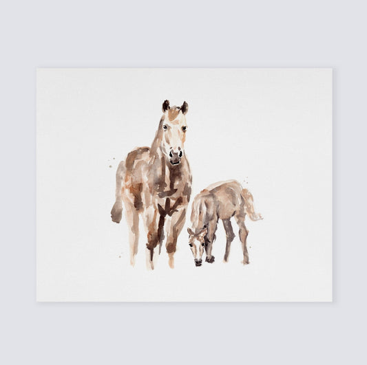 Horse and Baby Horse Farm Animal Watercolor Art Print - Art Prints - Moon Rock Prints