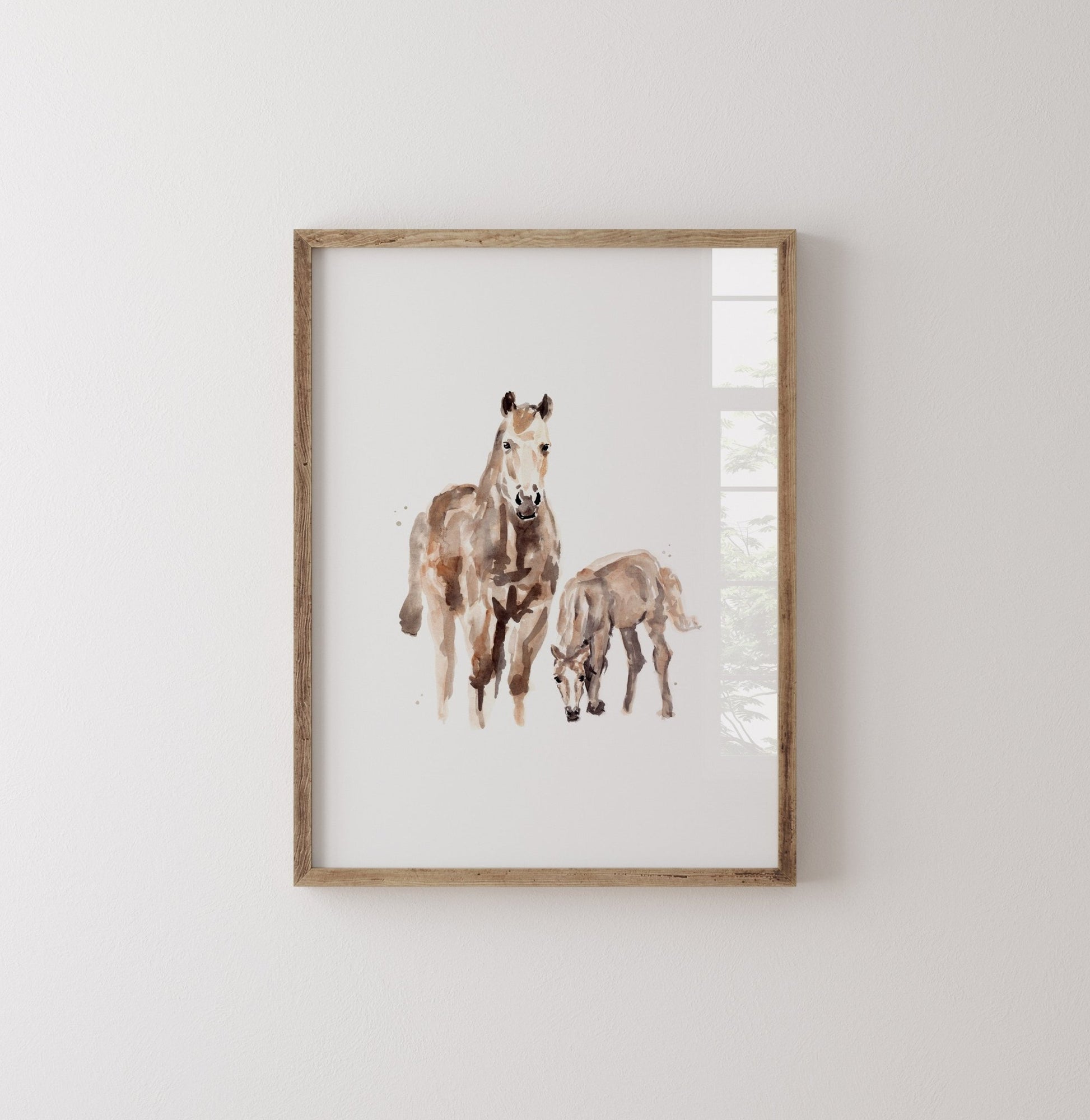 Horse and Baby Horse Farm Animal Watercolor Art Print - Art Prints - Moon Rock Prints