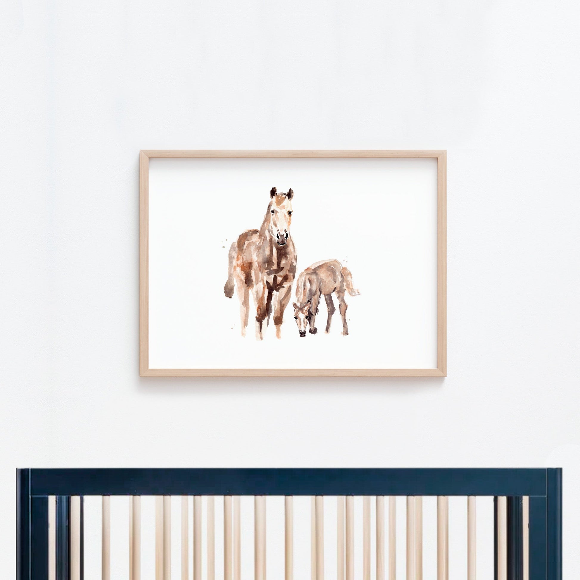 Horse and Baby Horse Farm Animal Watercolor Art Print - Art Prints - Moon Rock Prints