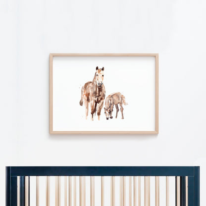 Horse and Baby Horse Farm Animal Watercolor Art Print - Art Prints - Moon Rock Prints