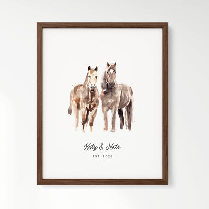 Horse Couple Personalized Watercolor Art Print - Art Prints - Moon Rock Prints