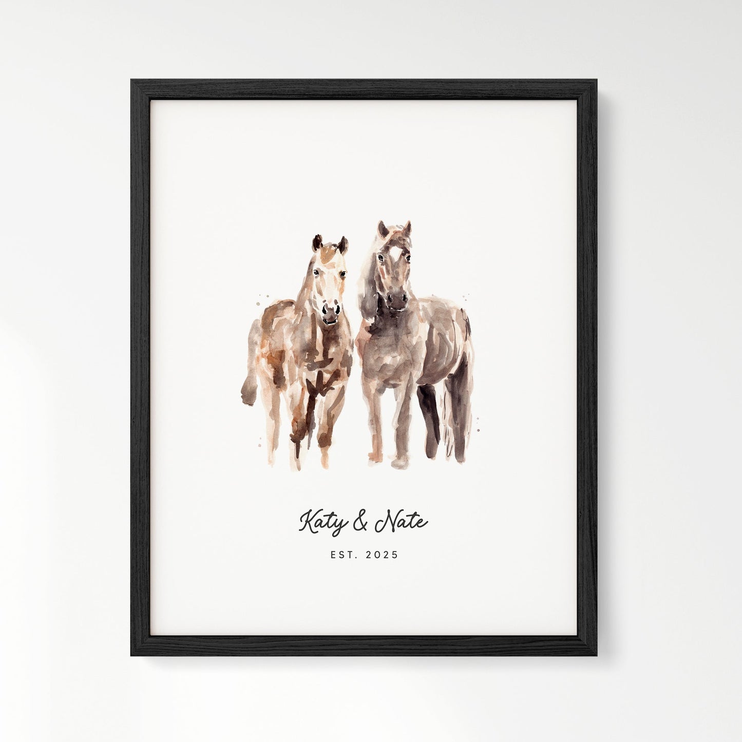Horse Couple Personalized Watercolor Art Print - Art Prints - Moon Rock Prints