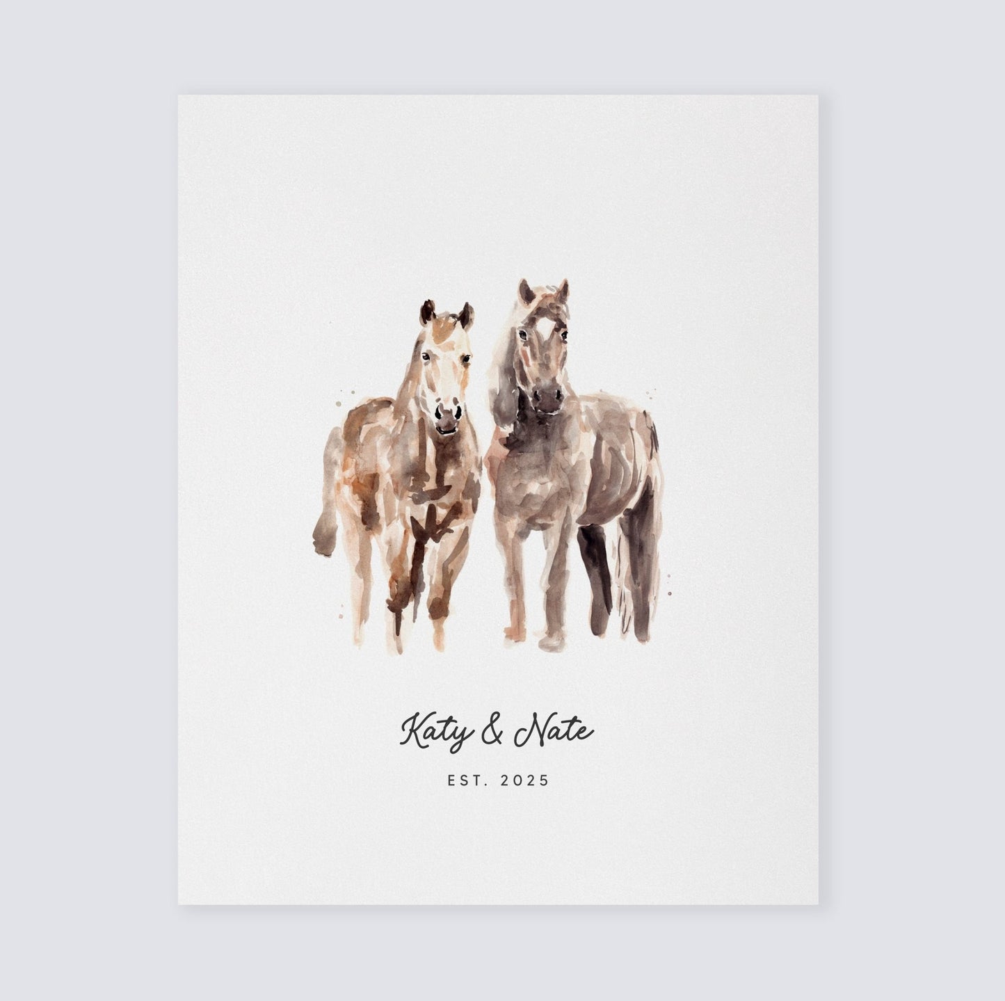 Horse Couple Personalized Watercolor Art Print - Art Prints - Moon Rock Prints