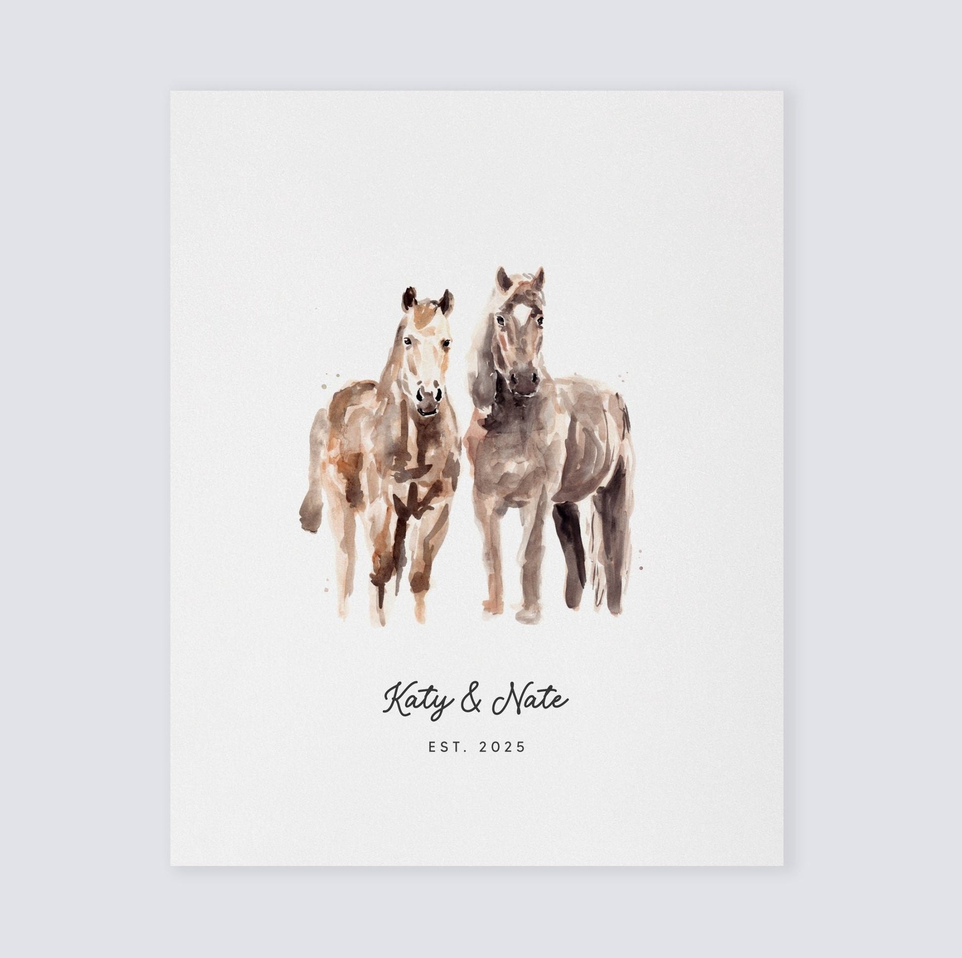 Horse Couple Personalized Watercolor Art Print - Art Prints - Moon Rock Prints