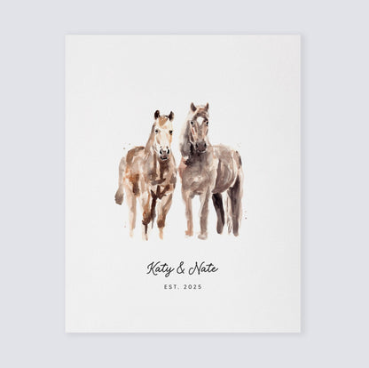 Horse Couple Personalized Watercolor Art Print - Art Prints - Moon Rock Prints