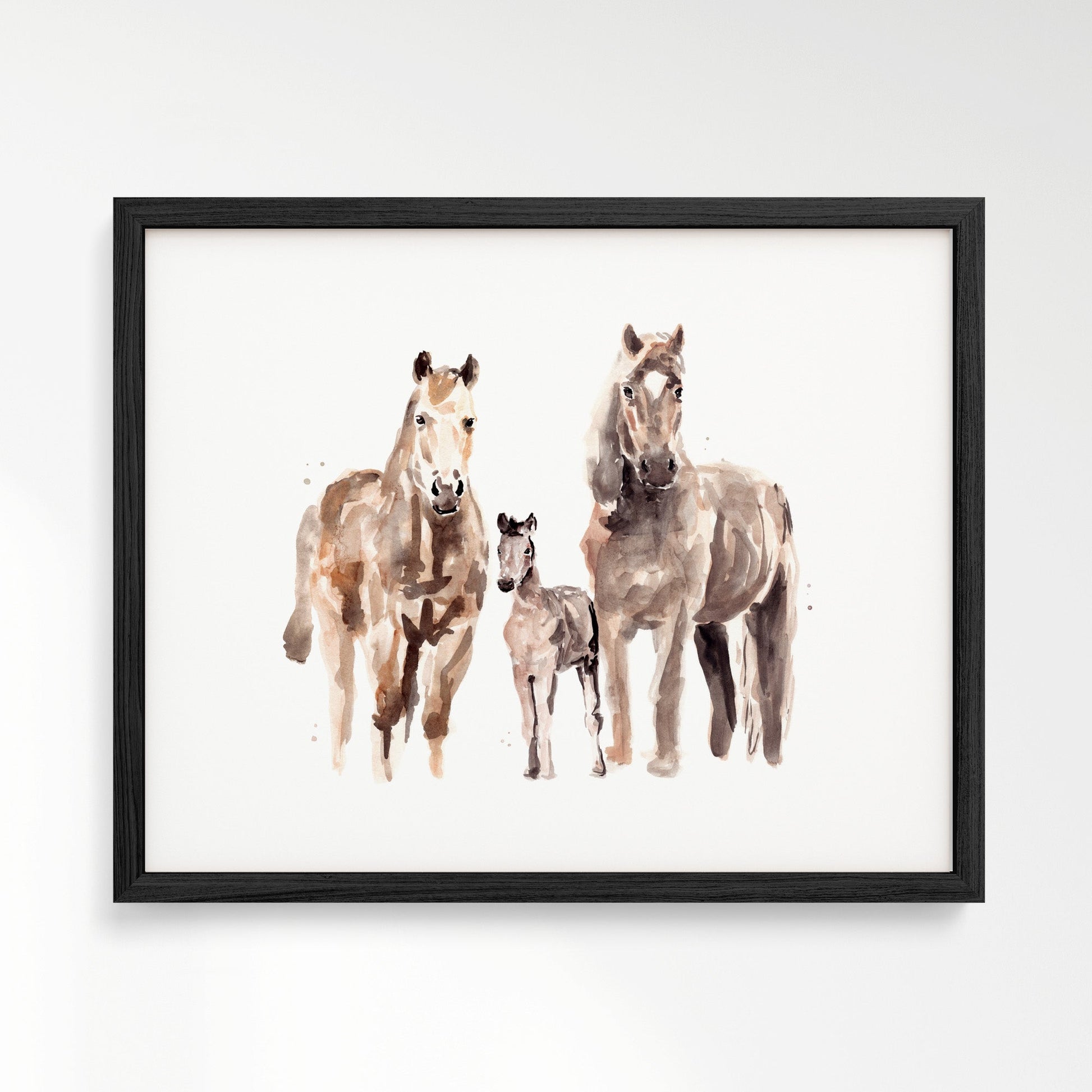 Horse Family of 3 Farm Animal Watercolor Art Print - Art Prints - Moon Rock Prints