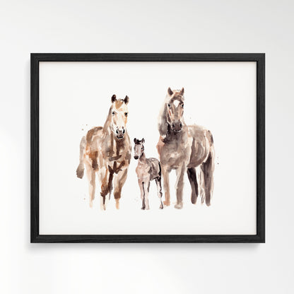 Horse Family of 3 Farm Animal Watercolor Art Print - Art Prints - Moon Rock Prints