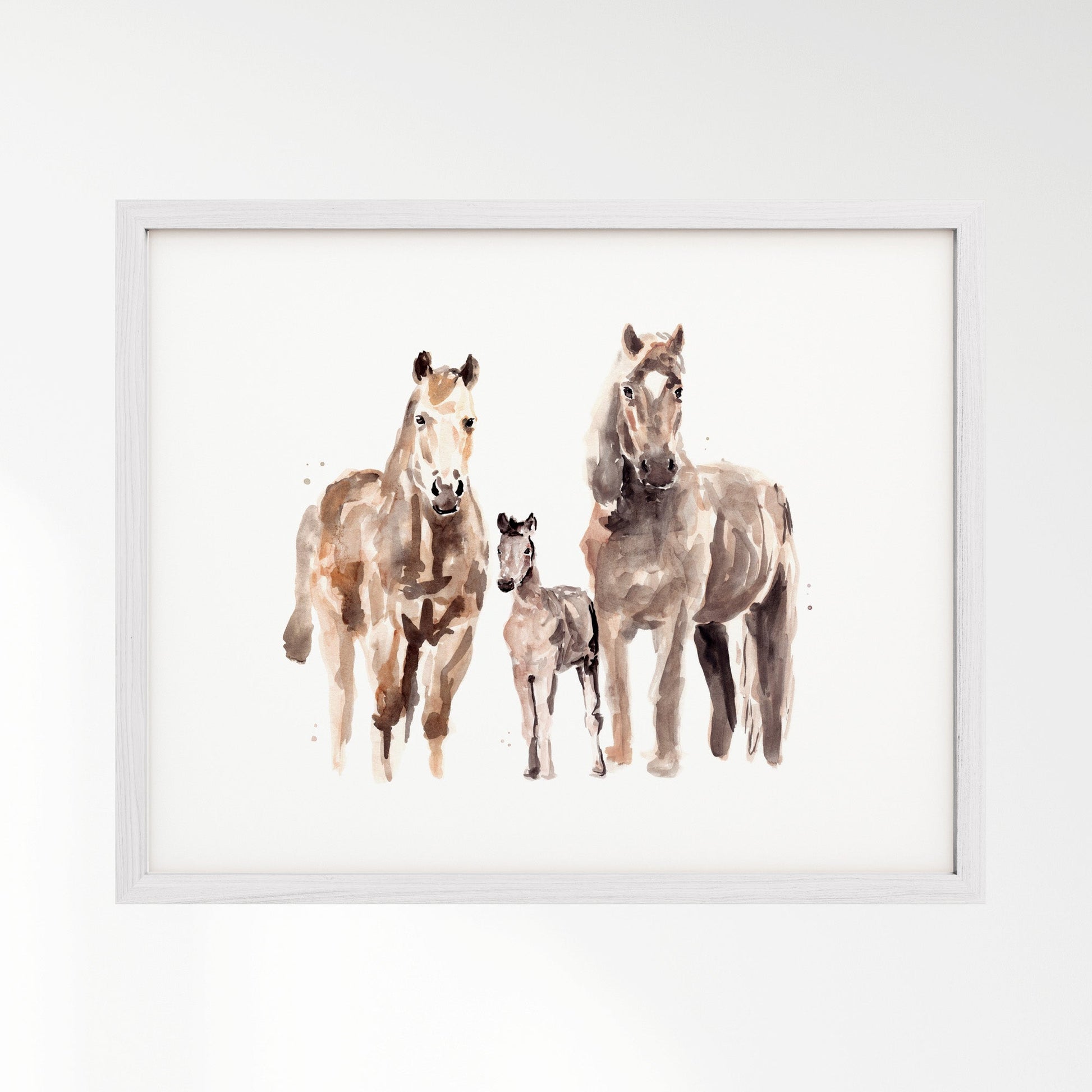 Horse Family of 3 Farm Animal Watercolor Art Print - Art Prints - Moon Rock Prints