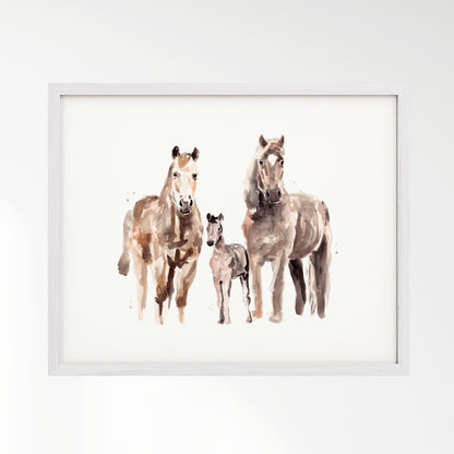 Horse Family of 3 Farm Animal Watercolor Art Print - Art Prints - Moon Rock Prints