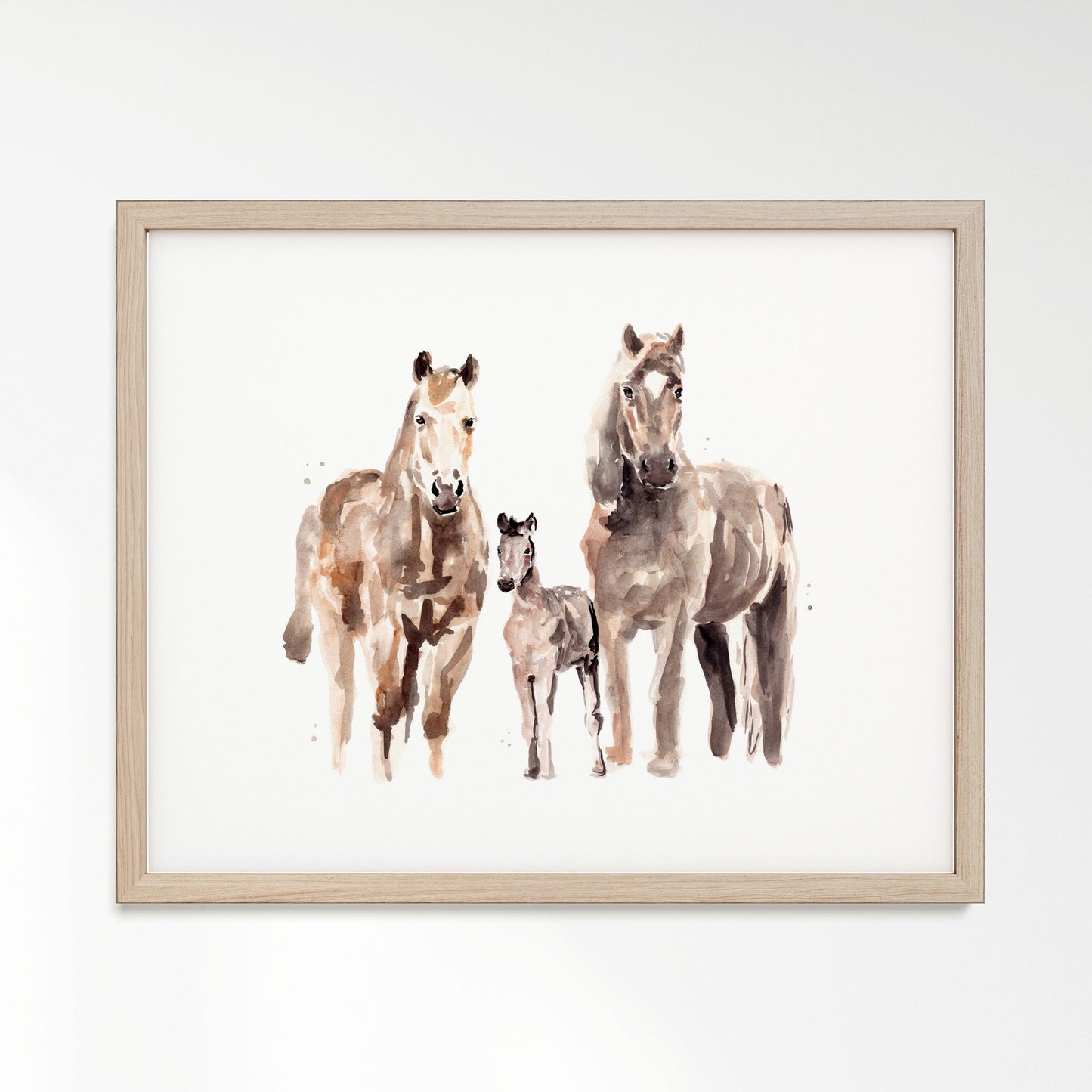 Horse Family of 3 Farm Animal Watercolor Art Print - Art Prints - Moon Rock Prints