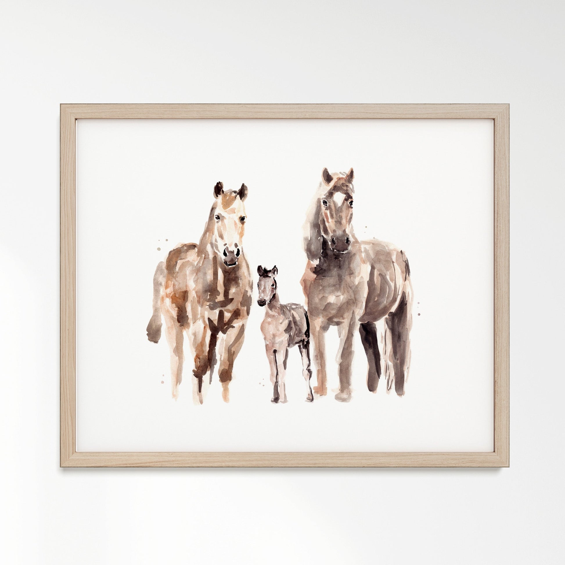 Horse Family of 3 Farm Animal Watercolor Art Print - Art Prints - Moon Rock Prints