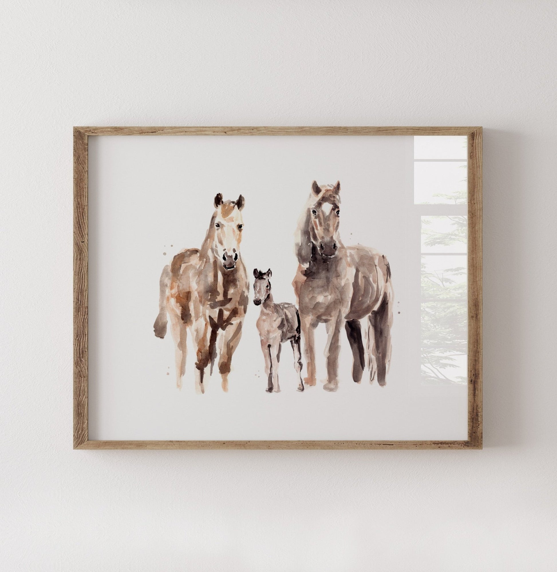 Horse Family of 3 Farm Animal Watercolor Art Print - Art Prints - Moon Rock Prints